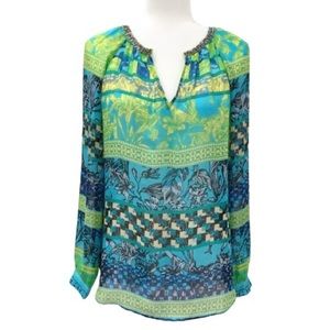 ⭐️HALE BOB⭐️100% Silk Beach Summer Vacay Peasant Top Shirt Blouse Tunic Tee S